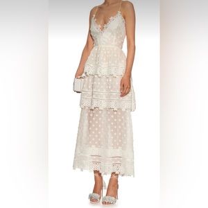 Self-Portrait tiered lace midi dress